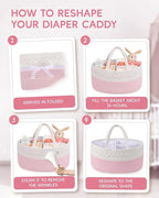 Maliton Diaper Caddy for Baby Girl-Cotton Rope Diaper Caddy, Diaper Organizer for Changing Table, Portable Baby Basket for Storage Baby Stuff, Newborn Registry Must Have Items