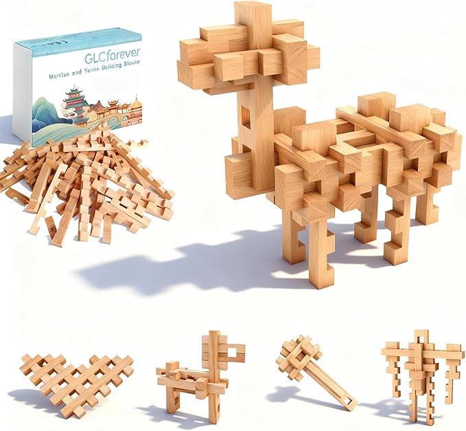 Toy Camel STEM Wooden Building Blocks -Chinese Mortise and Tenon Assembled into Various Shapes,Educational Toy Gifts for Kid and Classroom,Montessori STEM Toys for Ages 5+ and Teens-37 Pcs