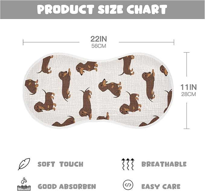 1 Pack Muslin Burp Cloths Dachshund Dogs Cute Cotton Baby Burp Cloths Soft Burping Cloth Absorbent Spit Up Rags for Newborn Babies 22x11 Inch