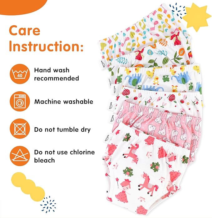 Baby Cotton Training Pants 6 Packs Toilet Training Underpants Absorbent Toddler Potty Training Underwear 2T-5T
