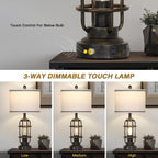 26" Vintage Industrial Table Lamps Set of 2, Farmhouse 3 Way Dimmable Touch Control LED Night Lights Table Lamp with USB A+C Ports & AC Outlet, Rustic Retro Beside Nightstand Lamp for Bedrooms Bronze