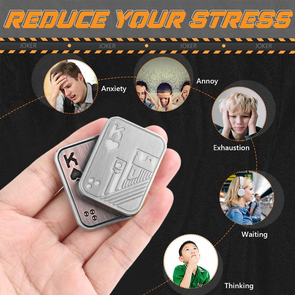 Magnetic Metal Fidget Toys - Metal Poker Push Card Fidget Slider Stress Relief Toy, Men’s EDC Toy Fidget Toy Haptic Coin, Office Desk Toys Gifts for Boyfriend and Father (Glow KK Silver)