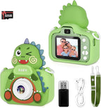 Kids Camera,HD Digital Video Camera,Childrens Toys for 3 4 5 6 7 8 9 Year Old Boys/Girls,Selfie Camera for Kids,Christmas Birthday Gifts with 32GB SD Card (Dinosaur Green)