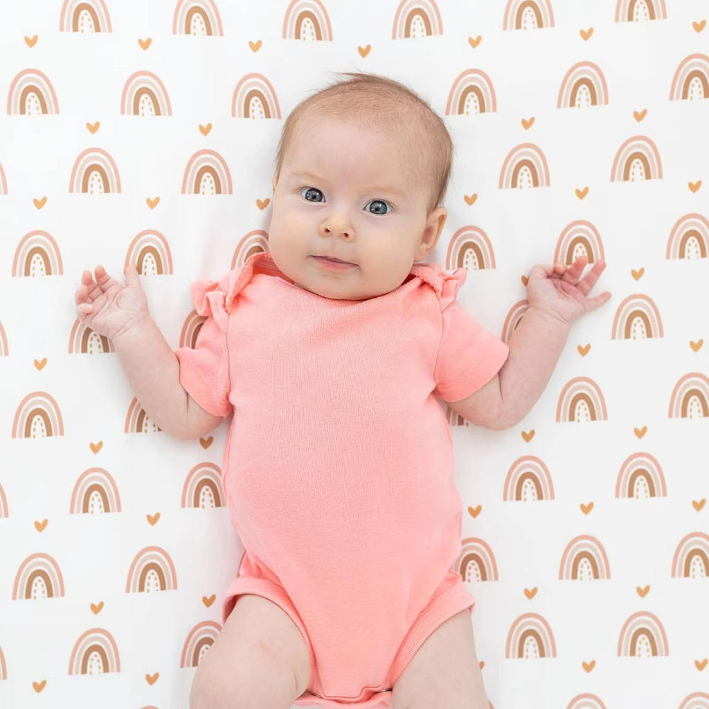 3 Piece Rainbow Boho Crib Bedding Set - Standard Size Nursery Bedding for Boys and Girls with Crib Sheet, Comforter & Crib Skirt