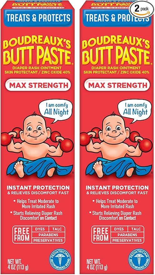 Boudreaux's Butt Paste Maximum Strength Diaper Rash Cream, Ointment for Baby, 4 oz Tube (Pack of 2)