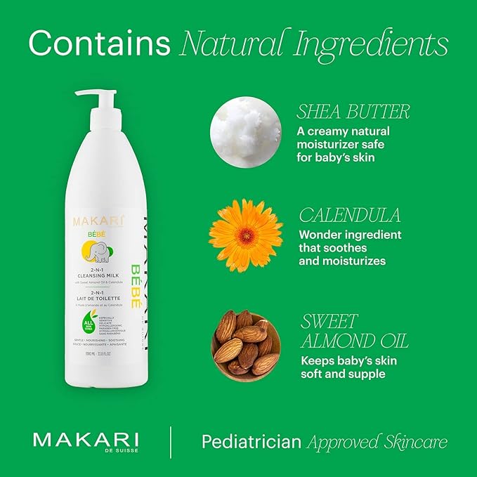 Makari Bebe Cleansing Milk (1000ml) | Baby Body Wash and Dry Skin Softening Solution | Helps Soothe Irritation | Gentle on Infants 3 Months and Older | Recommended for Delicate and Sensitive Skin
