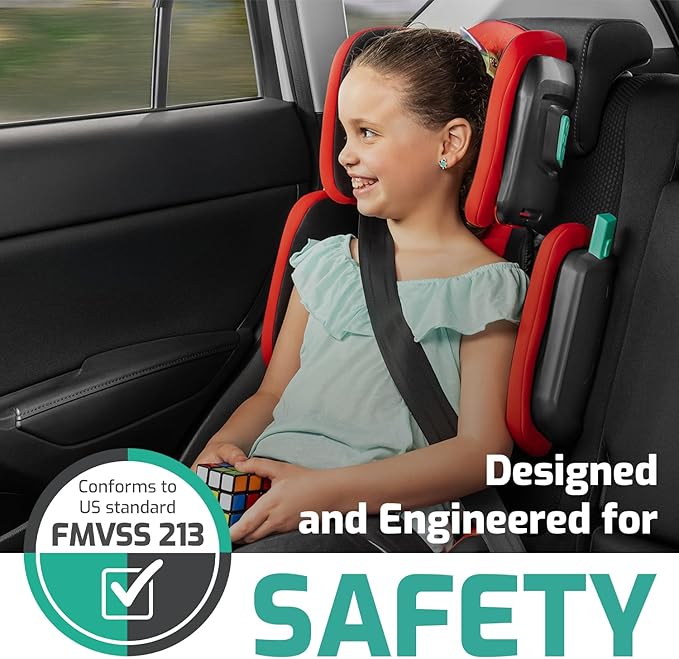 Mifold Hifold Adjustable Kids High Back Booster Car Seat with Strap – Racing Red