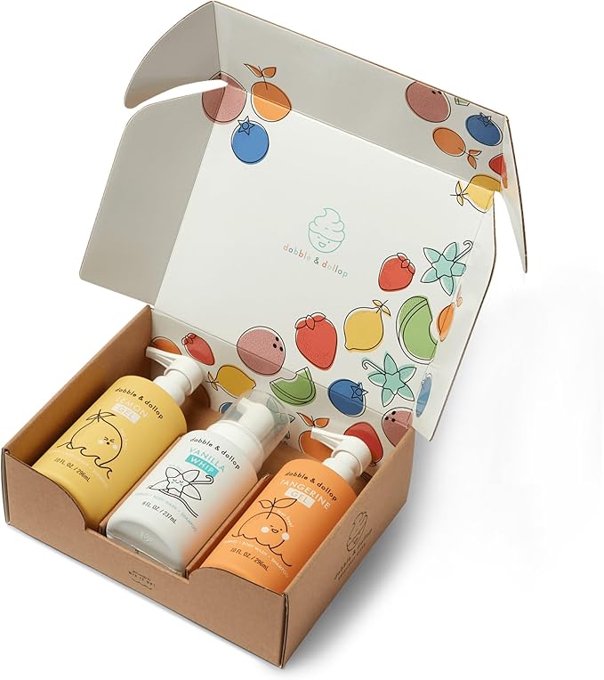 Dabble & Dollop Citrus Kiss Bundle, Natural Bubble Bath, Body Wash & Shampoo for Kids, Paraben & Sulfate Free, Vegan, Gluten-Free, Tear-Free, Tangerine, Vanilla, Lemon (Set of 3)