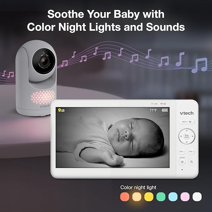 VTech [2025 Upgrade Baby Monitor with 7" IPS Screen, Pan Tilt Zoom Camera, No WiFi Video Baby Monitor with Camera and Audio, Multi-Color Night Light, 2-Way Talk, Lullabies, Advanced HQ Max