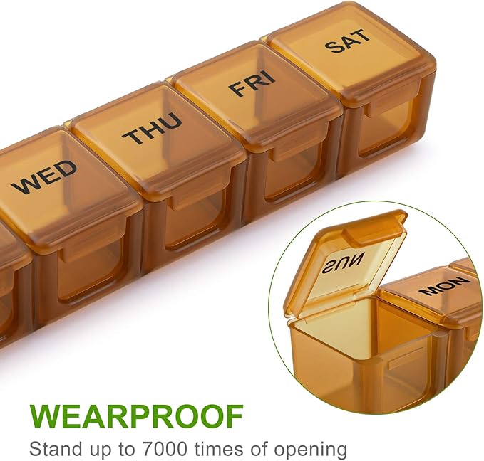 BUG HULL Weekly Pill Organizer Large 2 Packs, Extra Large Travel Pill Organizers, Pill Box 7 Day, Travel Pill Case, Medicine Pill Organizer for Vitamins, Supplements and Medications (Brown+White)
