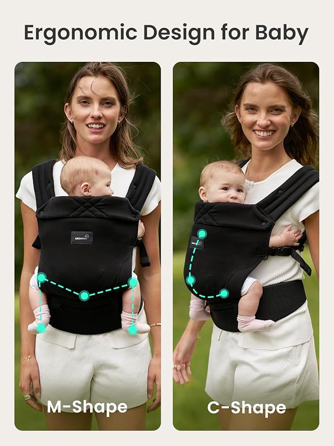 GROWNSY Baby Carrier Newborns to Toddlers, Ergonomic Baby Toddler Carrier Slings Wraps with Head Support, Easy to Wear,Infant Carrier Baby Gift,Travel and Hiking Friendly, for Babies 7 to 44 lb(Black)