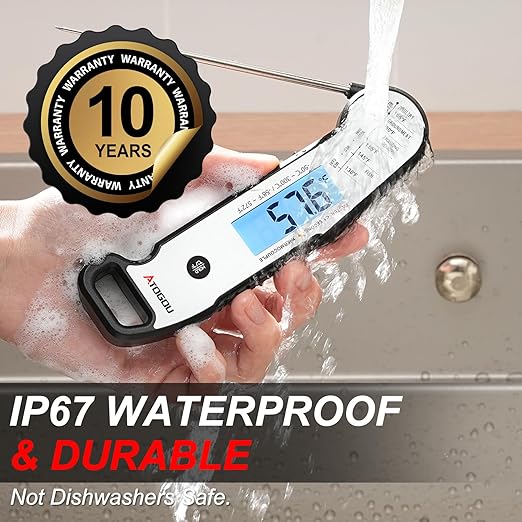 Professional Food & Meat Thermometer, 1 Sec Instant Read & ±0.5℉ Accuracy Driven by Thermocouple Sensor. IP67 Waterproof Digital Thermometer for Cooking, BBQ, Grill Gifts for Men Him Dad Birthday