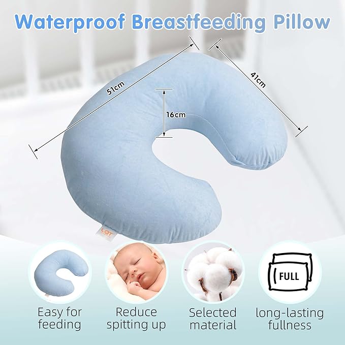 LAT Waterproof Nursing Pillow for Breastfeeding,Waterproof Removable Cover,Ergonomic Breast Feeding Pillows Baby for Baby Boys and Girls,Machine Washable(Blue)