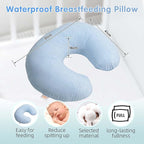 LAT Waterproof Nursing Pillow for Breastfeeding,Waterproof Removable Cover,Ergonomic Breast Feeding Pillows Baby for Baby Boys and Girls,Machine Washable(Blue)