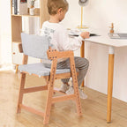 Ezebaby Wooden High Chair, Adjustable Highchair for Toddlers to Teens with Steps, Kids Dining Chair, Study Chair with Removable Cushion (Natural Color)