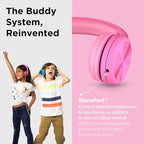 LilGadgets Connect+Wired Kids Headphones for School with Microphone, Volume Limiting & Noise Reduction Over-Ear Headset with Cord, SharePort Technology & SoftTouch Padding, Pink - Kid Headphones