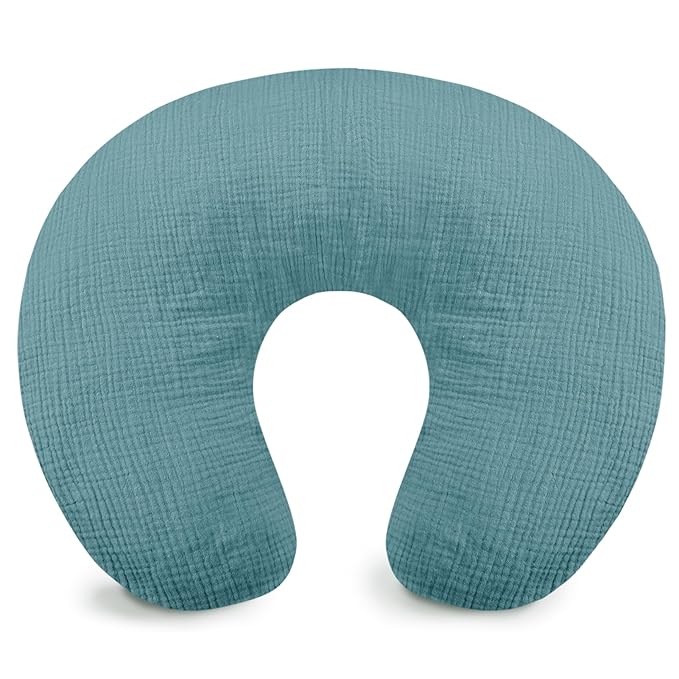 Hooyax Muslin Nursing Pillow Cover, Soft Breathable Feeding Slipcover for Breastfeeding Moms, Stretchy Removable Infant Pillow Cover for Boy and Girls (Blue)