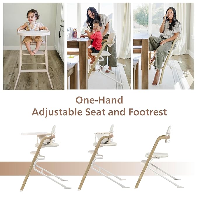 Unilove Grow with Me 2-in-1 Baby High Chair – Adjustable Toddler Chair with Baby Set, Removable Harness, One-Hand Seat & Footrest Adjustment, for Ages 6-60 Months - Sandy Beige
