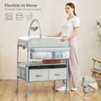 BabyBond Portable Baby Changing Table with 2 Storage Baskets, Foldable Changing Table Dresser Waterproof Diaper Changing Table Height Adjustable Changing Station for Infant and Newborn(Beige)
