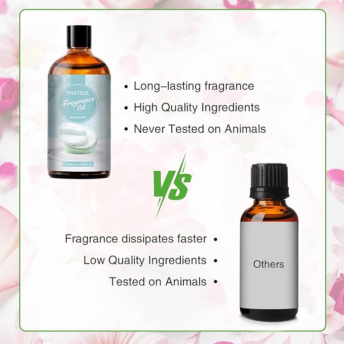 PHATOIL 3.38FL.OZ Baby Powder Fragrance Oils for Aromatherapy, Essential Oils for Diffusers for Home, Perfect for Diffuser, DIY Candle and Soap Making, DIY Scented Products - 100ml