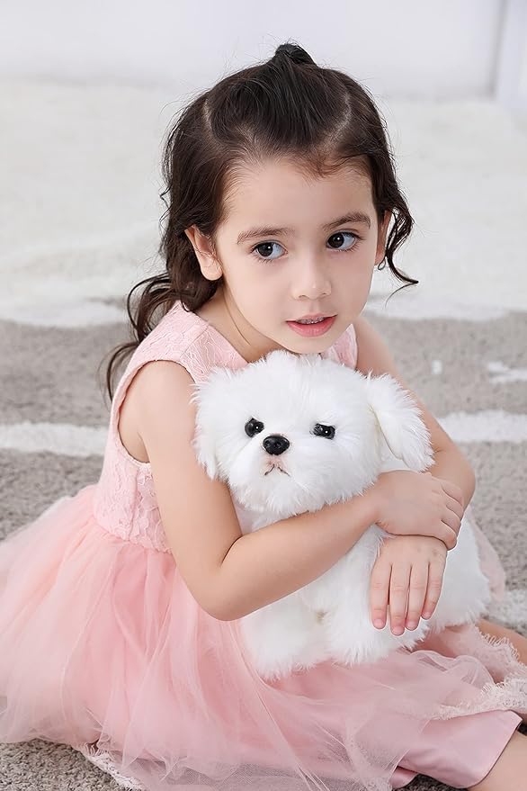 CU-MATE Interactive Maltese Simulation Dog-Realistic Puppy Electronic Toy Dog with Walking/Barking/Wagging Tail/Talking- Robotic Pet Toy Present Gift for Toddler Girls Boys
