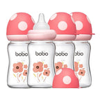YOHKOH Natural Glass Baby Bottle with Natural Response Nipple, Newborn Anti-Colic Baby Bottles, Wide Neck Mushroom Cap Baby Bottle, Clear ((5.4oz (Pack of 4), Red-1)