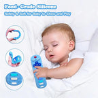 2-Pack Silicone Baby Teething Toys, TV Remote Teethers for 6-12-18 Months Infant, Fire Stick Remote Control Shape Baby Silicone Teethers, Chew Toys for Boys and Girls (New-F Purple+R Blue)