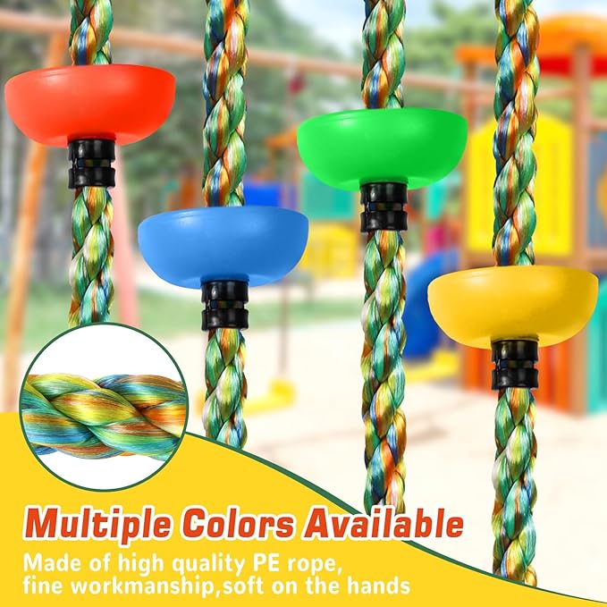 Tree Swing Rainbow Climbing Rope, Heavy Duty Swing Disc Seat Replacement for Kids with Hanging Strap and Platform Carabiners Indoor/Outdoor Playground Accessories (Yellow)