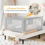 BABY JOY Bed Rail for Toddlers, 47''Long, Height Adjustable & Foldable Baby Bed Rail Guard w/Storage Pocket & Double Safety Child Lock for Kids Twin Double Full Size Queen King Mattress (Grey)