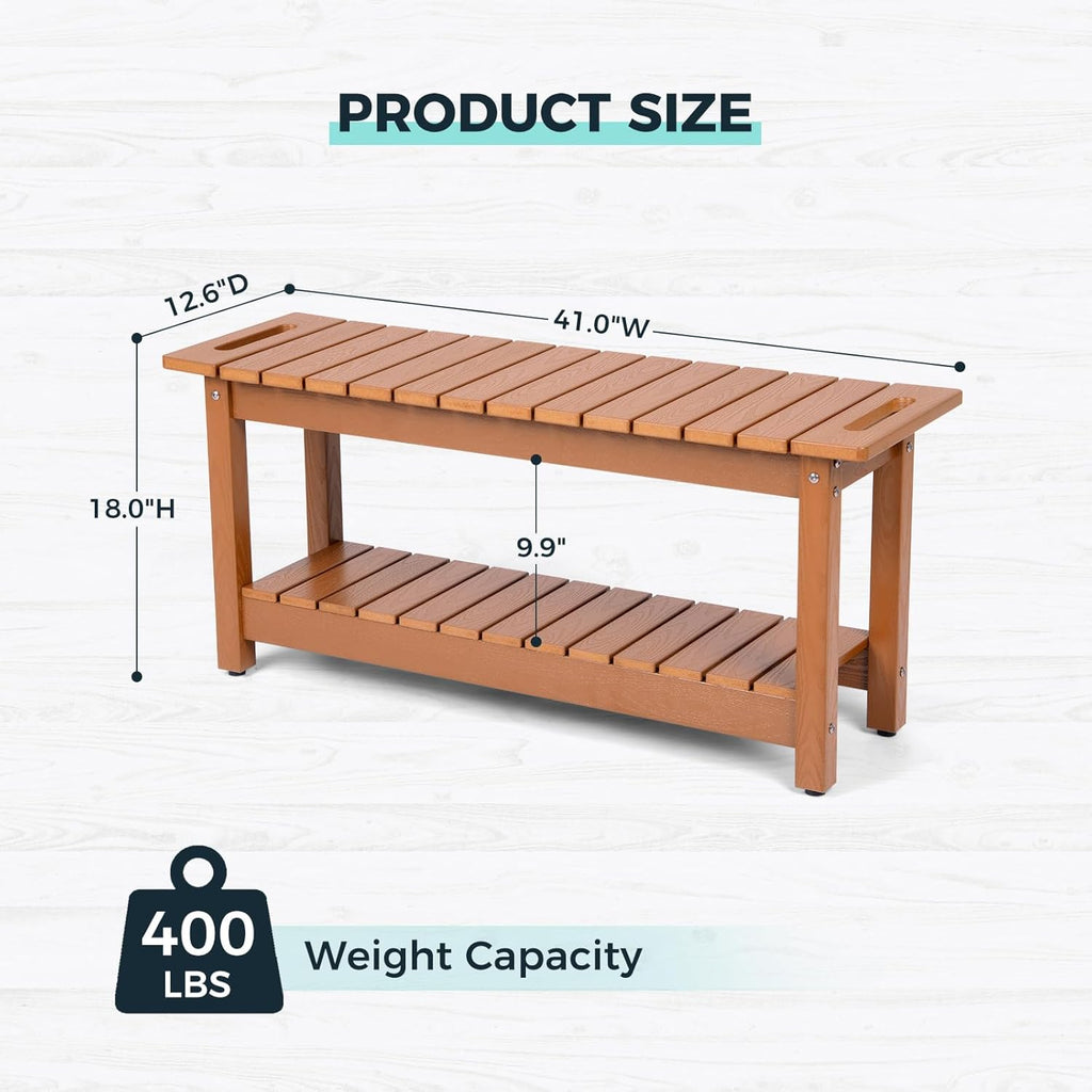 41" Shower Bench, Waterproof Poly Lumber Shower Stool for Shaving Legs, Shower Chair Seat Holds up to 400lbs, Bathroom Bench for Inside Shower, Non-Slip (Brown)