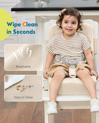 HOMEAL Toddler Booster Seat for Dining Table - Toddler Dining Cushion with Wipeable Surface -Booster Seat for Kitchen Chair with Easy-Install Straps - Breathable Fabric - Beige