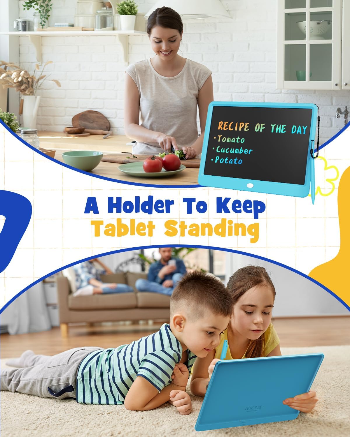 TEKFUN Birthday Gifts for Kids, 16inch LCD Writing Tablet Drawing Board, Teen Girl Boy Gifts Age 10 and Up, Birthday Gifts for All Age Groups, Erasable Writing Tablet for Business Meeting (Blue)