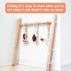 Razee Wooden Baby Play Gym Play Mat, Foldable Baby Gym with 6 Hanging Sensory Toys for Newborn Shower Gift