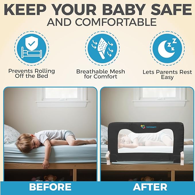 TotCraft Bed Safety Rails for Toddlers - Bed Rail Guard for Queen, King, Full Szie, Twin Mattress Bed (Grey, 35.5W*23.5H Inch (Regular Extra Tall))