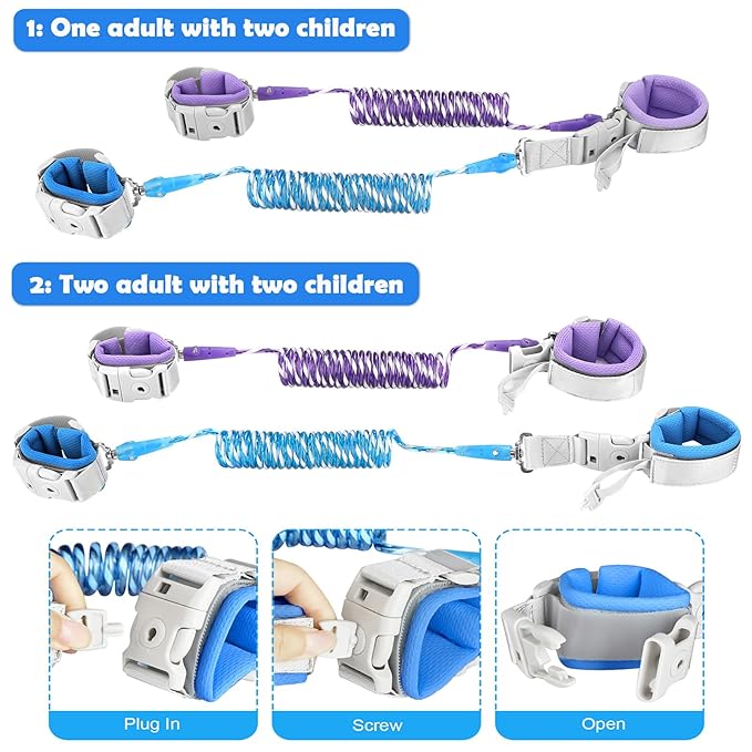 Accmor Toddler Leash with Key Lock, 2 in 1 Upgraded Anti Lost Wrist Link, 2 Packs Reflective Baby Leash with 360 Degree Rotating Connector and Adjustable Bracelet for Boys Girls Outdoor Travel, 6.56ft