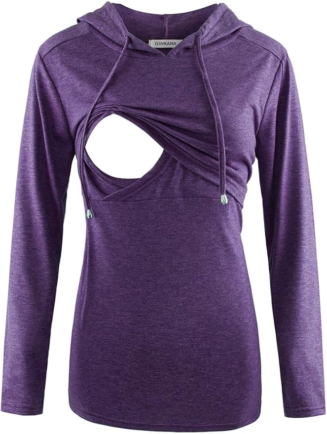 GINKANA Women's Nursing Hoodie Sweatshirt Long Sleeves Breastfeeding Maternity Tops Casual Clothes