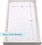 Newton Baby Mini Crib Fitted Sheets (2-Pack) | Organic Muslin Cotton, Breathable & Soft Baby Sheets, Machine Washable Baby Mattress Sheets, Fits Any Mini Sized Crib 24" x 38", Stardust Coral + White