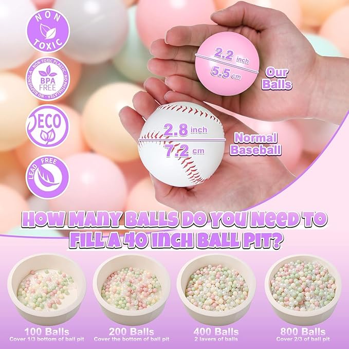 GOGOSO Balls for Ball Pit - Plastic Ball for Toddlers 1-3, Baby Kids Ball Pool Decoration 50 100 200 300 500 1000 (6 Colors, 1000 Balls)