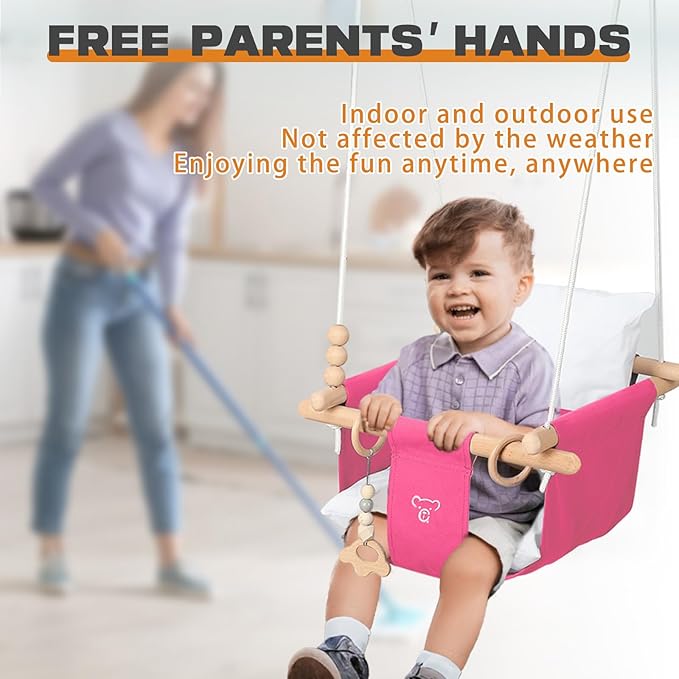 2-in-1 Baby Jumper & Swing - Foldable Stand, Stable Toddler Swing Set for Indoor & Outdoor Use (Pink)