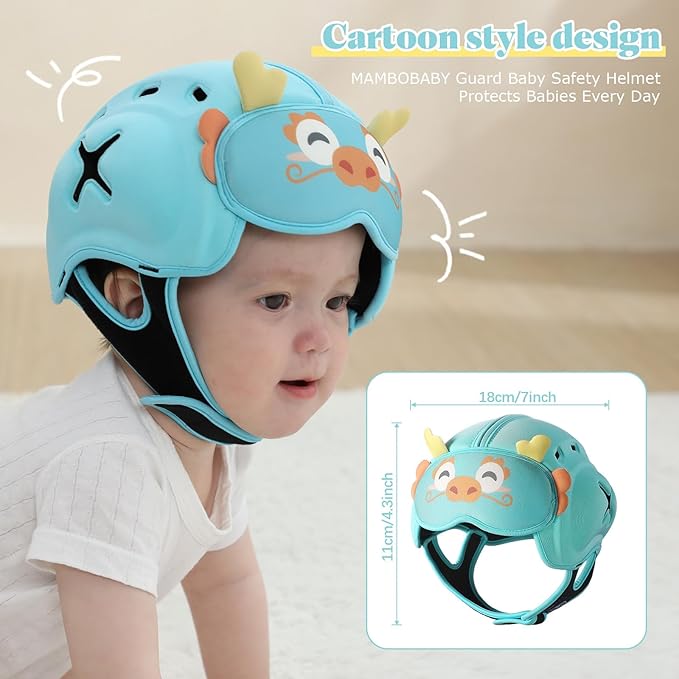 Baby Head Protector Baby Helmet for Crawling and Walking - No Bumps and Soft Safety Peak - Ultra Light and Adjustable Baby Head Protector Suitable for Babies 6-24 Months-Dragon