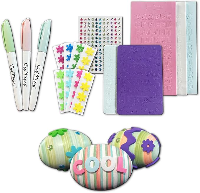 The Eggmazing Egg Decorator Easter Egg-cessory Pack - Accessory Pack for Egg Decorating - Markers, Adhesive Jewels and Foam Stickers - Arts and Crafts Kit