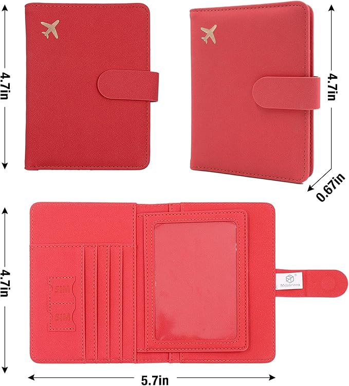 Melsbrinna Rfid Passport Holder for Travel women/Men, Cute Passport Wallet Rfid Blocking Card Slots, Rfid Passport Cover/CaseTravel Wallet, Passport Book Holder (1, Red4)