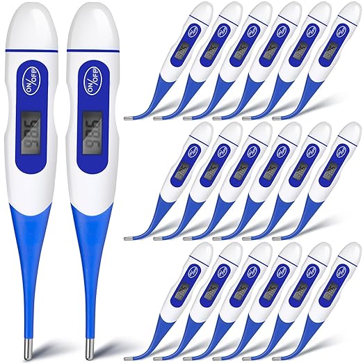 TrelaCo 20 Pcs Thermometer for Adults Digital Oral Thermometer for Fever Basal Body Fast Reading Flexible Tip for Underarm Rectal Mouth Temperature Measurement