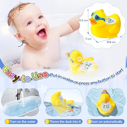 Baby Bath Thermometer Duck – Color-Changing Infant Bathtub Thermometer with Auto Temperature Alert, Waterproof Floating Toy for Newborns & Toddlers