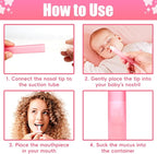Baby Nasal Aspirator Nasal Congestion Relief with 25 Hygiene Filters 2 Silicone Tips with Nose Cleaning Tweezer, Pink
