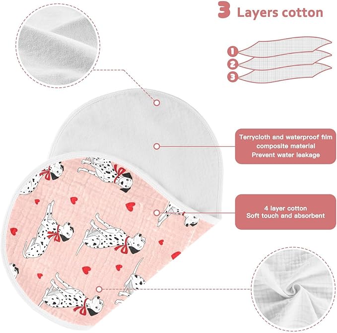 4 Pack Muslin Burp Cloths Cute Dogs Hearts Pink Cotton Baby Burp Cloths Extra Absorbent and Soft Spit Up Rags for Baby Boys Girls 22x11 Inch