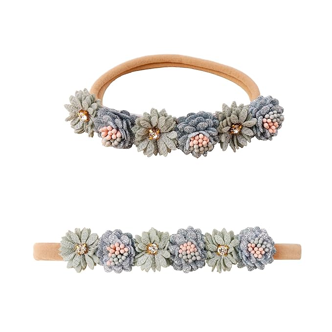 Baby Girl Nylon Headbands Flower Hair Bows Accessories-Elastic Hair Band Crown Handmade FLoral Wraps Birthday Gifts for Girls Newborn Infant Toddler 3Pcs