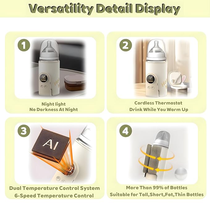 Portable Bottle Warmer for Breast Milk & Water, Portable Milk Warmer for Travel Portable Bottle Warmer with Fast Heating & Long Battery Life to Meet Your All-Day Needs (8000 mAh)