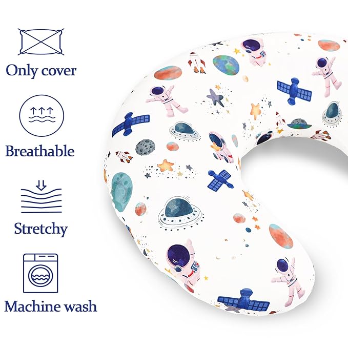 Nursing Pillow Cover, Removable Nursing Covers for Breastfeeding Pillows, Stretchy and Soft Fit for Baby Girls Boys Newborn, White Space(Only Cover)