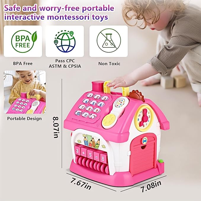 OKREVIEW Toys for 1+ Year Old Girls - Montessori Musical Toys for Toddlers Age 1-2, 8-in-1 Multi-Functional Music House with Sound, Lights, Music, Great Gifts for 1+ Year Old Girls Birthday Xmas